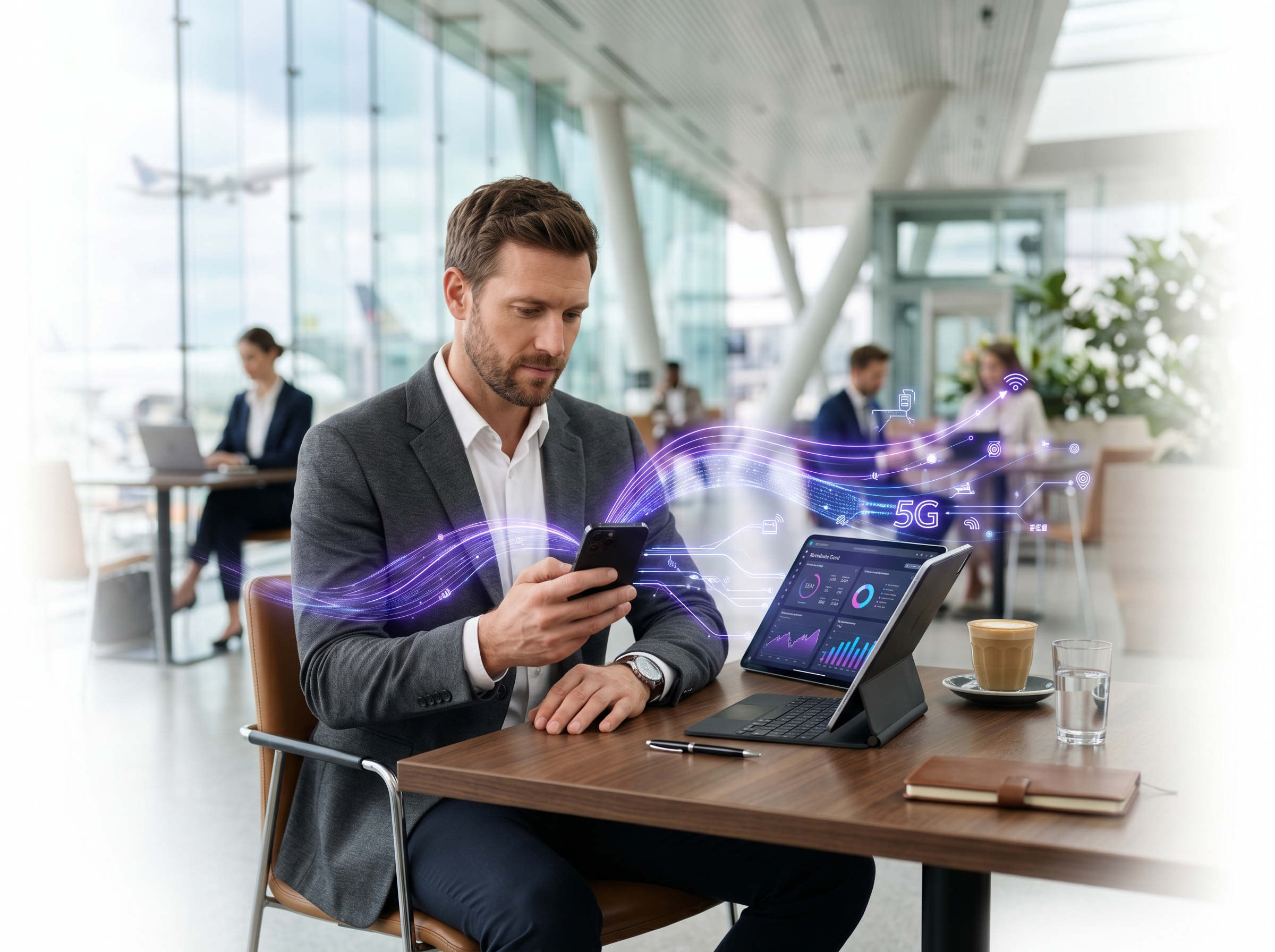 Executivo usando smartphone 5G